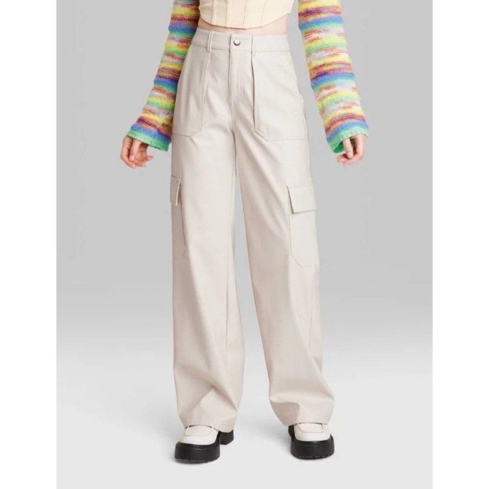 Women’s High Rise Straight Leg Faux Leather Cargo Pants